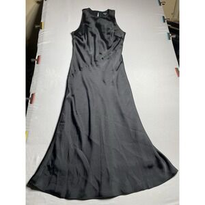 Express Womens Medium Black Satin Maxi Dress Sleeveless A-Line Formal Wedding
